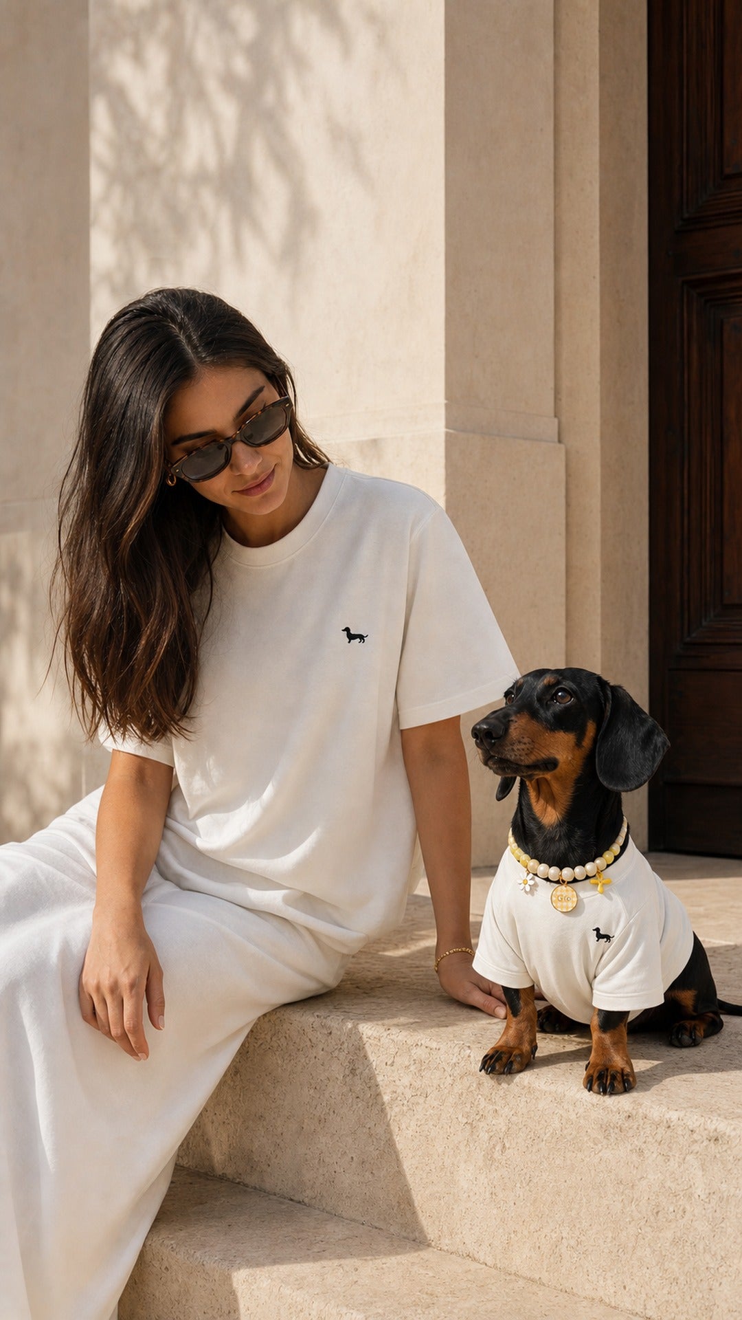 Camiseta Boxy Fit mujer y camiseta perrito Romeo &Co a juego