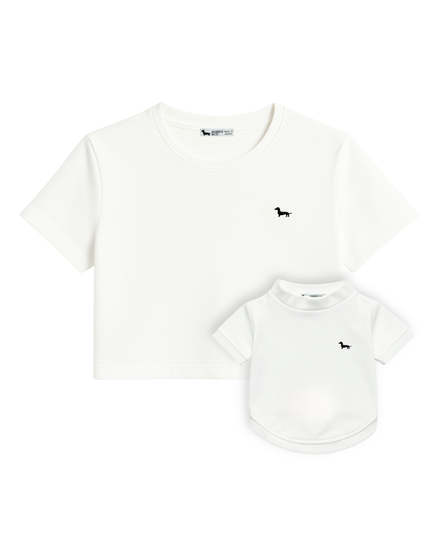 Conjunto top bordado mujer y camiseta bordada perrito